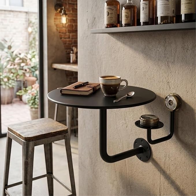Wall Mounted Round Bar Table, Heavy Duty Iron Floating Desk, Space Saving Dining Table for Small Spaces, Waterproof Indoor/Outdoor Coffee Table