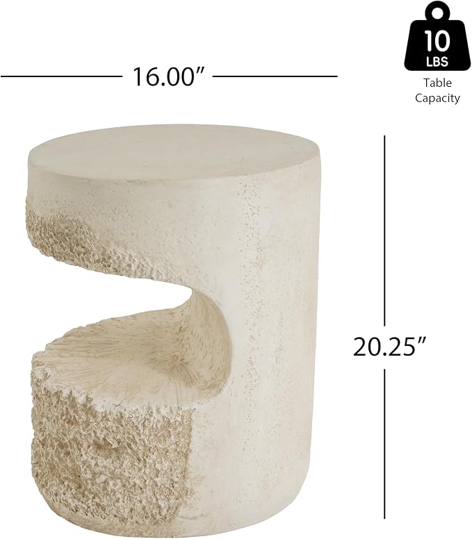Christopher Knight Home Skye Round MGO Outdoor Side Table With Hollow Cylindrical Design, Square Accent Table with Stone-Like Texture, Weather Resistant Small End Table for Indoor/Outdoor Usage, Beige
