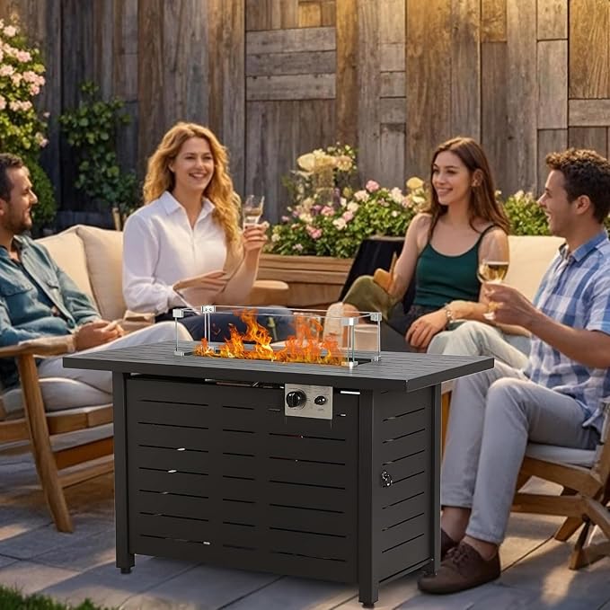 LOUVIXA 8 Piece Outdoor Patio Furniture Set, Outdoor Sectional Sofa with Firepit Table, Wicker Rattan Patio Furniture, Patio Conversation Set with Coffee Table & Cushions