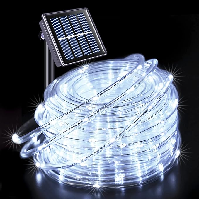 JMEXSUSS 66ft 200 LED 8 Modes White Solar Rope Lights for Pool | Solar Pool Lights Outdoor Waterproof, Solar Powered Christmas Lights for Fence,Gazebo,Yard,Walkway,Path,Garden Decor(White)