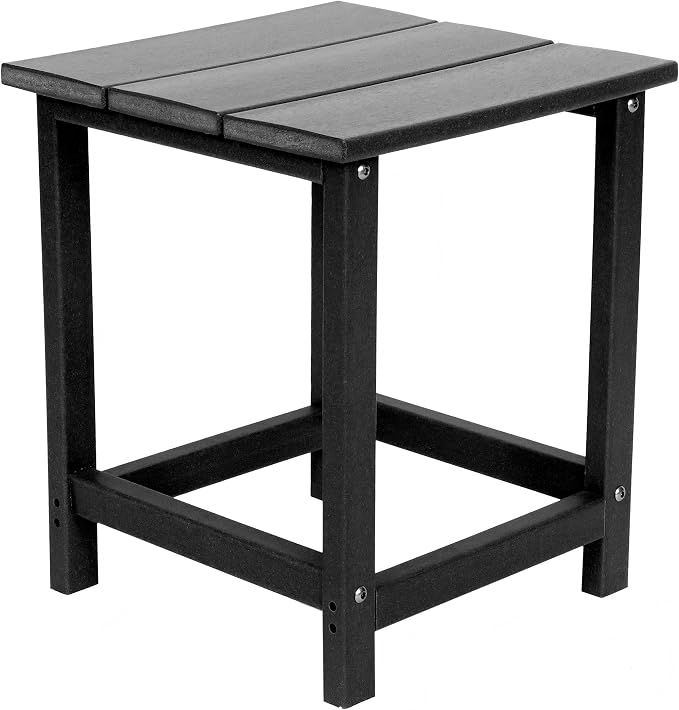AMILY HDPE Outdoor Square Side Table, All Weather Patio End Table for Adirondack Chair, Heavy Duty Garden Poolside Balcony Table, Easy Assembly (Black)