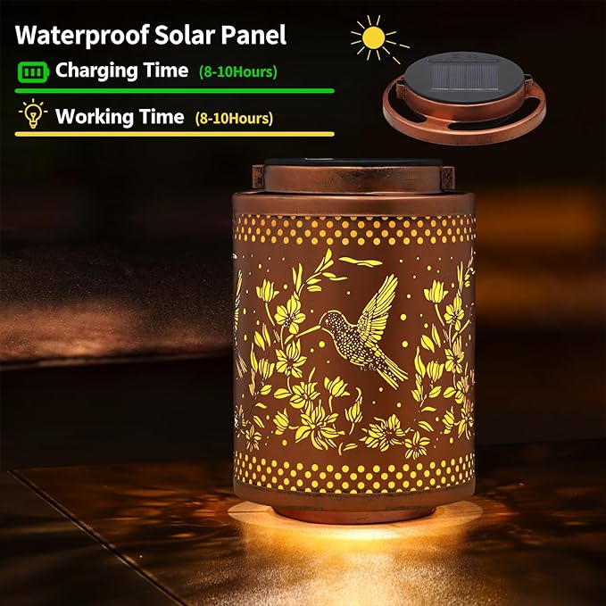 Hummingbird Solar Lanterns Garden Decor Birthday Gifts for Women Mon Grandma Metal Hanging Solar Lights Waterproof Outdoor Decoration for Outside LED Lanterns for Yard Patio Lawn Pathway Landscape | Metal Hanging Solar Lights Waterproof Outdoor Decorat...