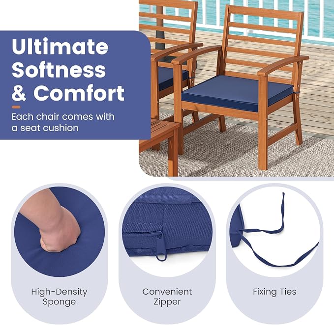 Tangkula 4 Pieces Outdoor Furniture Set, Acacia Wood Conversation Set w/Soft Seat Cushions, Stable Acacia Wood Frame, Patio Sofa & Coffee Table Set for Backyard, Porch, Poolside (Navy)
