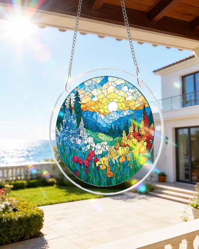 Acrylic Suncatcher Puzzle, Dawn Blossom Sea-7.4 in | DIY Suncatcher Puzzle Kits for Adults, Acrylic Jigsaw Puzzle Suncatcher, Garden&Window Hanging Decor, Unique Gift