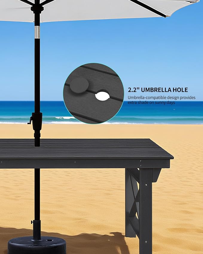 5-Piece Patio Dining Table Sets, All Weather Outdoor HDPE Dining Furniture Set with Umbrella Hole Table and 4 Chairs for Lawn, Garden, Poolside, Backyard, Black
