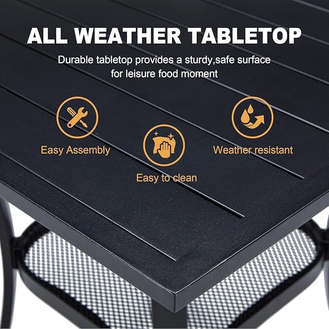 VICLLAX 3 Pieces Outdoor Dining Set, Patio Furniture Set Includes 27.6" Square Metal Table and 2 Padded Textilene Swivel Chairs for Porch, Lawn, Garden, Backyard