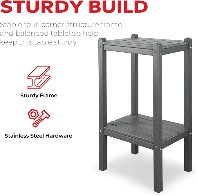 Costaelm Outdoor Side Table, 2-Tier Small Patio Coffee Tables for Outside, Outdoor End Tables for Patio, Adirondack Side Table for Outside, Outside Table for Pool, Porch, Garden, Black
