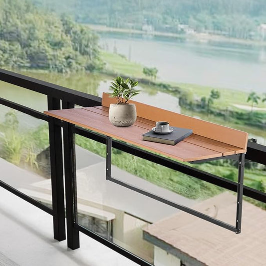 VEVOR Balcony Hanging Table, 39 x 13.6 inch, Outdoor Balcony Bar Table for Railings, 5-Level Adjustable, Fit Railing from 1" to 3.7", Serving Table for Patio & Deck