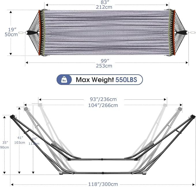 Goutime Collapsible Hammock Stand with Carry Bag, 550lbs, Portable, Grey | 3 level adjustable up to 10ft, double layer hammock net, fits indoor, yard, camping, and outdoor use