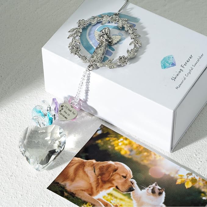 Dog Memorial Gifts, Dog Sympathy, Angel Carrying Dog Reminder Suncatcher | Loss of Dog Sympathy Gifts, Pet Remembrance Crystal Suncatcher