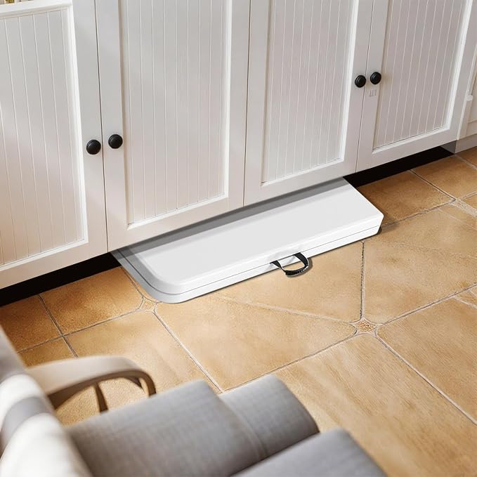 Lakhow Folding Table 4 Foot Portable Heavy Duty Plastic Fold-in-Half Utility Table with Carrying Handle,Indoor Outdoor Small Adjustable Height Folding,Camping and Party,White