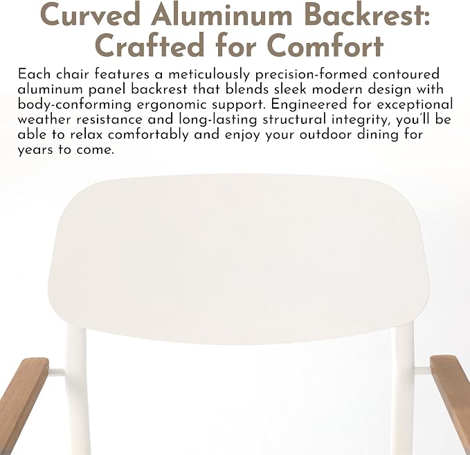 Modern Shade Lusso Outdoor Dining Chairs Set of 4, Fade Resistant, All-Aluminum Outdoor Chairs with FSC Teak Wood Armrests, Weather-Resistant Patio Chair with Quick Dry Cushion, White
