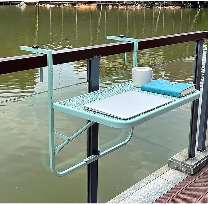 Wall-Mounted Table for Railings Outdoor Balcony Railing Side Table Balcony Bar Table for Railings Rounded Edges with Leveling Equipment Terrace Side Table for Patio Garden Balcony.