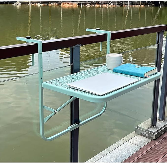 Wall-Mounted Table for Railings Outdoor Balcony Railing Side Table Balcony Bar Table for Railings Rounded Edges with Leveling Equipment Terrace Side Table for Patio Garden Balcony.