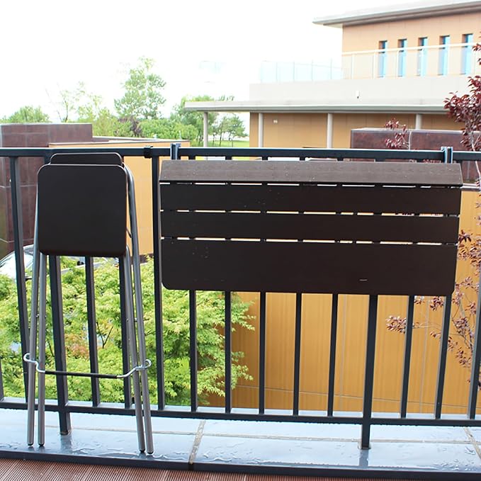 Adjustable Height Aluminum Hanging Balcony Table - Foldable Patio Bar for Deck Railing, Outdoor Garden Furniture, Space-Saving Design for Balconies and Patios