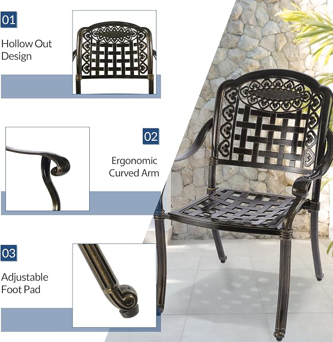 9-Piece Patio Cast Aluminum Dining Set, Outdoor Table and Chairs Set for 8, Includes 94.5" Rectangular Dining Table and 8 Chairs with Umbrella Hole, Patio Furniture Set for Lawn Garden