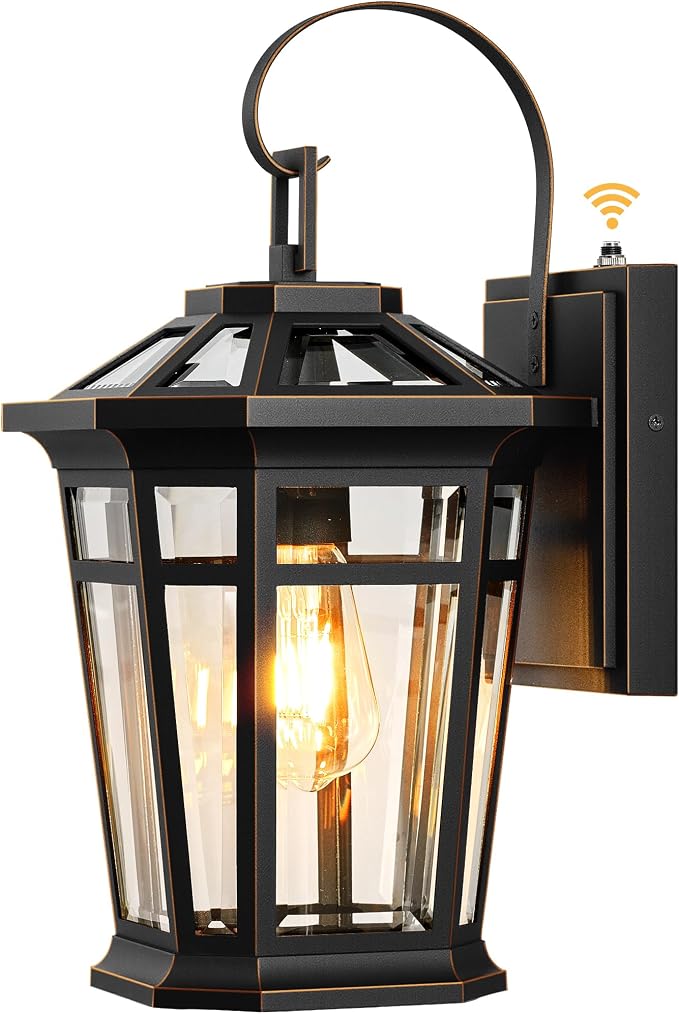 VIANIS Large Exterior Wall Light, Waterproof Dusk to Dawn Porch Lights, Rustproof Aluminum Outdoor Wall Lamp, Black Gold Trim Exterior Porch Lights, Outside Lighting Fixtures for House, Garage, Coach