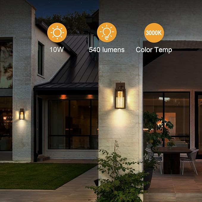VIANIS Outdoor Wall Sconce Lantern, Farmhouse Oil-Rubbed Bronze Dusk to Dawn Exterior Garage Light Fixtures Wall Mount, Anti-Rust Built-in LED Porch Lights for House, Waterproof Outside Patio Lights