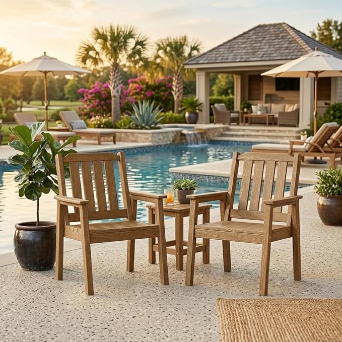 IDEALHOUSE Set of 4 Outdoor Dining Chairs, Durable HDPE Garden Patio Chairs with Sturdy Frame, All-Weather and Waterproof for Deck, Porch, Poolside and Backyard, Natural