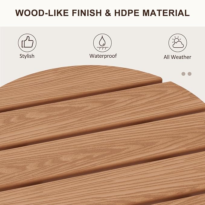 2 Tier Round Outdoor Side Table with Wood-Like Grain, HDPE Adirondack Table Patio Side Table, Weather Resistant End Table for Pool, Patio & Porch, Small Outdoor Table (Teak, Round)
