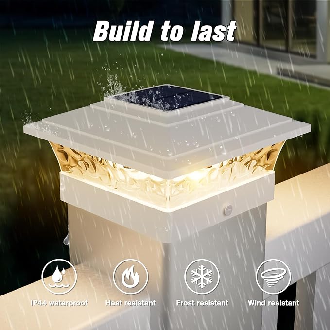 Solar Post Cap Lights Outdoor 12pack, Waterproof Solar Powered Deck Fence Post Lights Fit 4x4/5x5/6x6 Wood/Vinyl Posts, White Vinyl Fence Post Lights with Warm/Cool White for Garden Patio Porch Deck