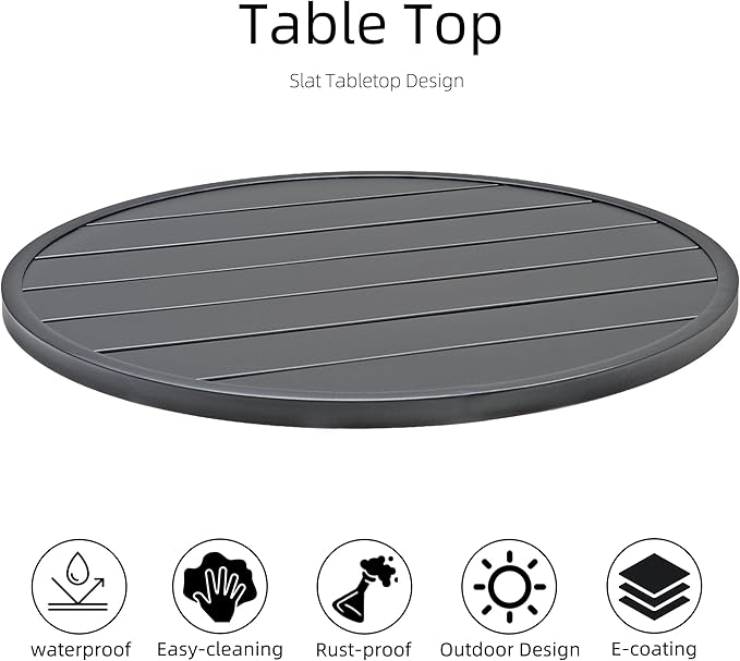 Anmutig 3-Piece Outdoor Dining Set, Small Metal Bistro Table with 2 Stackable Sling Chairs, 27.5 x 27.5 Inch Round Table, Black Fabric