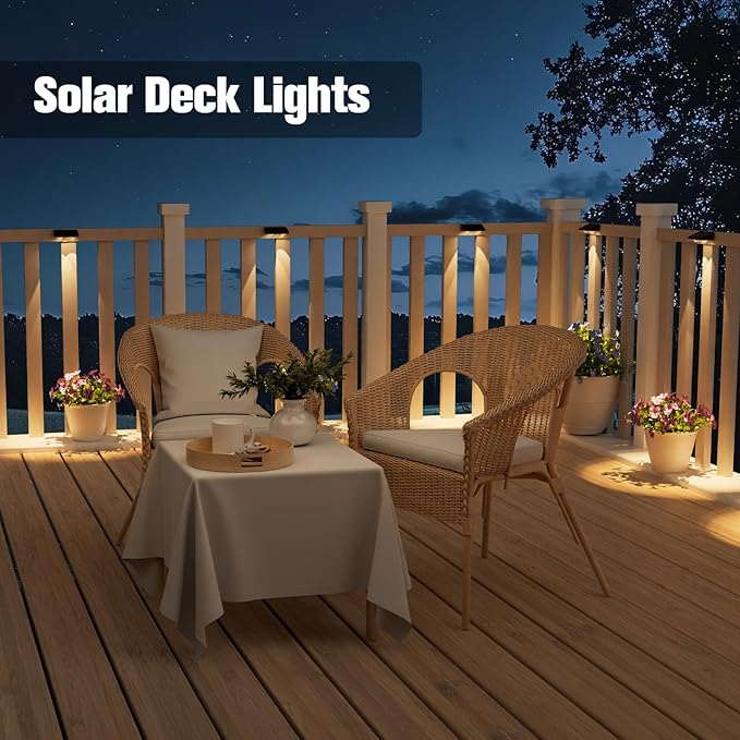 Solar Fence Lights,8 Pack Solars Deck Light,Warm White Color,Outdoor Bulb Waterproof Led IP65,Power Patio Lamp with Lenses for Outside/Backyard/Railing/Yard(Black)