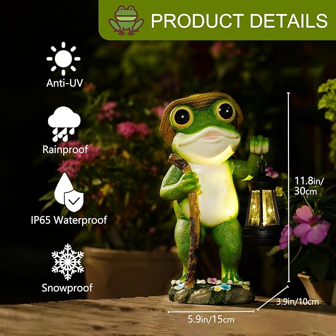 twinbling Solar Frog Garden Decor with Lantern | Gardening Gifts for Women Mom Grandma Outdoor Statue for Patio Pathway Frog Figurine for Yard Decoration Lawn Ornament