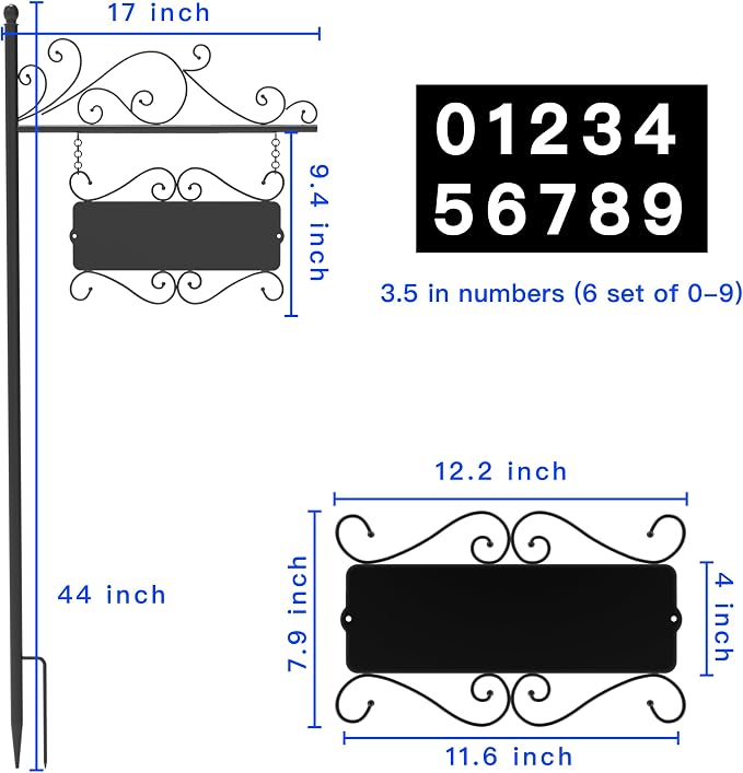 Metal Address Sign, Home Numbers Plaque, Address Post Sign Double-Sided | Suitable as a housewarming gift or decorative item, Street House Numbers for Home Street Mailbox Garden Yard (44" Pole)