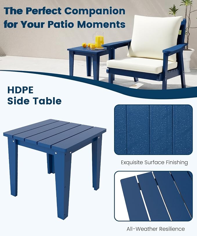 FOOWIN 7-Piece Patio Furniture Set, HDPE All-Weather Outdoor Conversation Set with Thick Cushions, Sectional Patio Sofa Furniture for Deck, Porch, Lawn, Garden, Navy Blue Frame & White Cushion