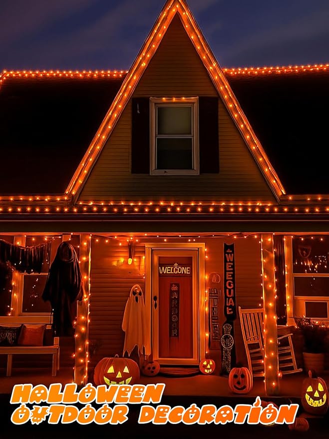 33FT 100 LED Battery Operated Halloween String Lights 8 Modes Twinkle Light | Orange Fairy Lights with Auto Timer, Battery Lights Waterproof for Indoor Outdoor Party Bedroom Porch Decorations