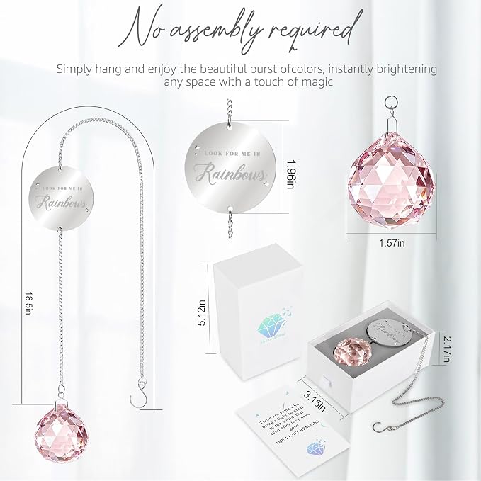 Mooncraftlogy Memorial Gift for Loss of Loved One, Light Crystal Suncatcher | Unique Sympathy Idea, Pink Memory Prism Crystal Ball, Grief Rainbow Sun Catcher, Bereavement Box for Mom Dad Son Daughter
