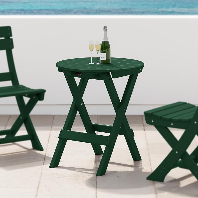 Costaelm Outdoor Bistro Table, Patio Round Portable Folding Bar Height Table Tall Balcony Pub Small High Top for Front Porch Deck, Backyard, Garden, Dark Green