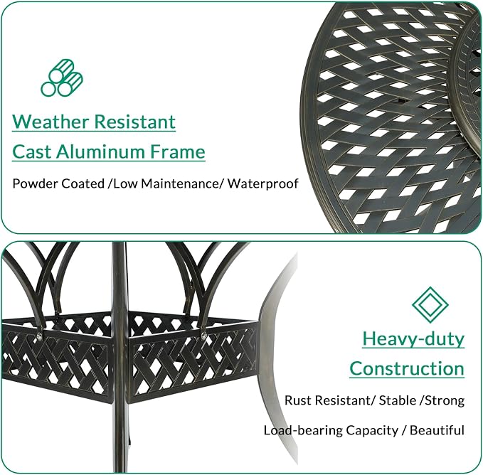 VIVIJASON Outdoor 61" Patio Dining Table for 6-8 Person, Patio Large Round Dining Table with Lazy Susan, All Weather Cast Aluminum Rustic Patio Table with 2" Umbrella Hole for Balcony, Porch and Deck