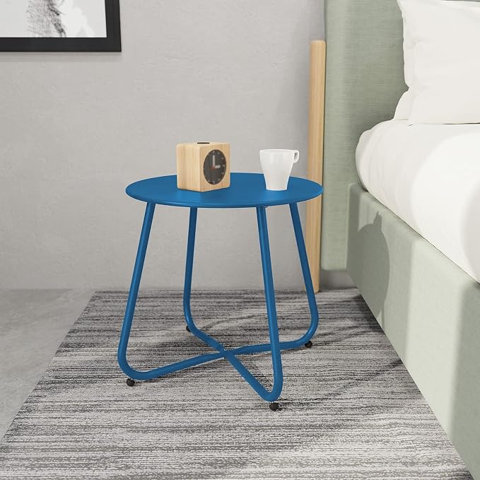 Grand patio Small Round Side Table Outdoor Side Table with Adjustable Feet 18-inch Modern End Accent Table for Patio Porch Peacock Blue