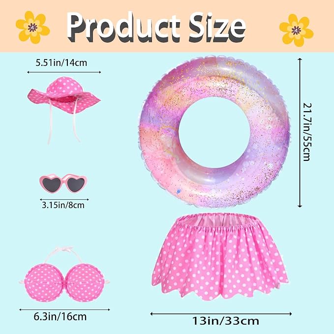 Porch Goose Summer Outfit for Cement or Plastic Goose 23'' Lawn Patio Statue, Bikini Goose Clothes, Hawaiian Outfit with Hat Sunglasses & Swimming Ring for Outdoor Garden Yard Decor (Pink)