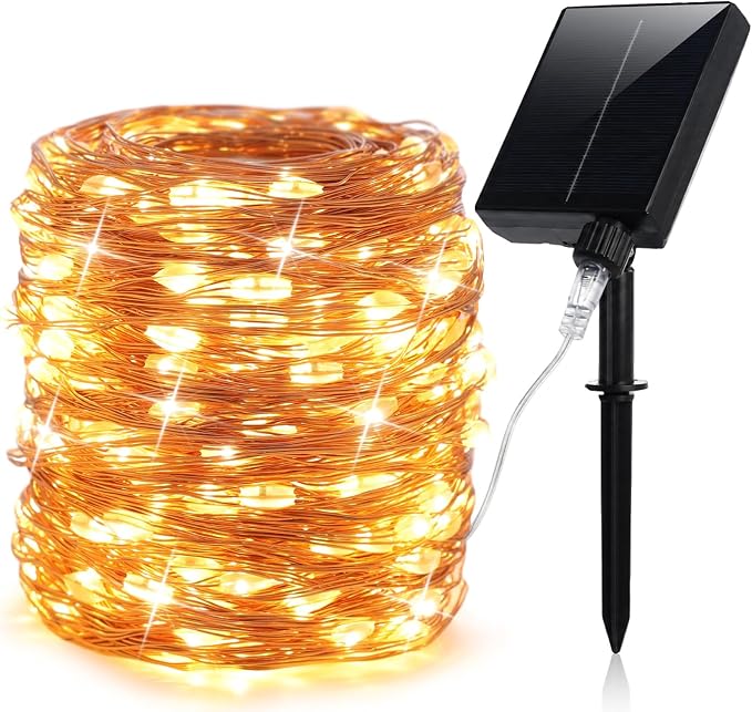 Solar String Lights for Outside,100FT 300 LEDs Solar Fairy Lights,Waterproof 8 Modes Button Outdoor String Light for Patio Garden Backyard Tree Wedding Christmas,Copper Wire,Warm White