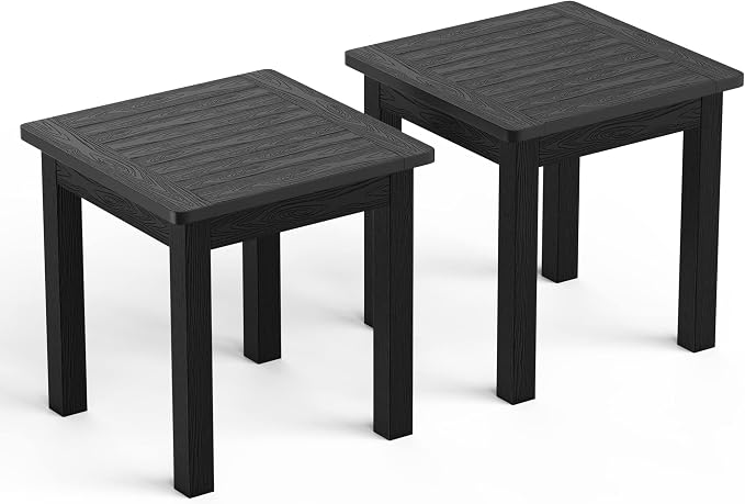 YEFU Outdoor Side Tables Set of 2, 18INCH, Look Like Real Wood Adirondack Table, Oversized Square Patio End Table Weather Resistant for Porch, Outside, Garden, Yard(Black)
