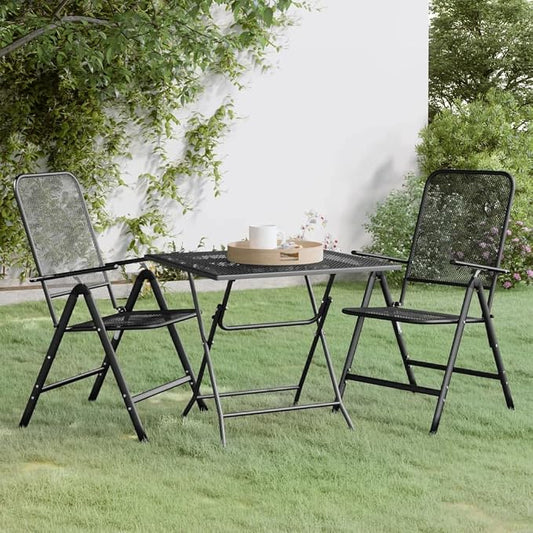 3 Piece Patio Dining Set with Expanded Metal Mesh Adjustable Chairs Foldable Table Anthracite for Outdoor Backyard Garden Balcony BBQ Party