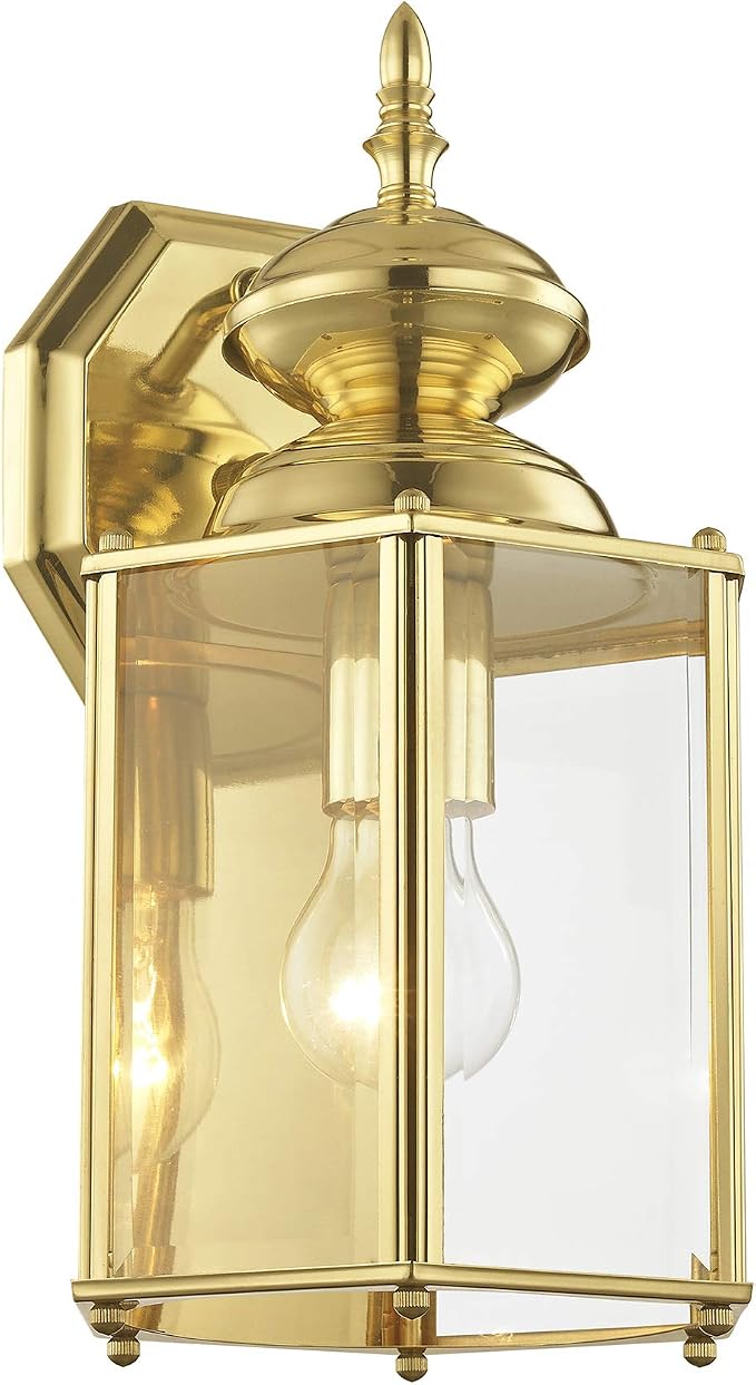 Livex Lighting 2007-02 Outdoor Wall Lantern, Polished Brass | Clear Beveled Glass Shades