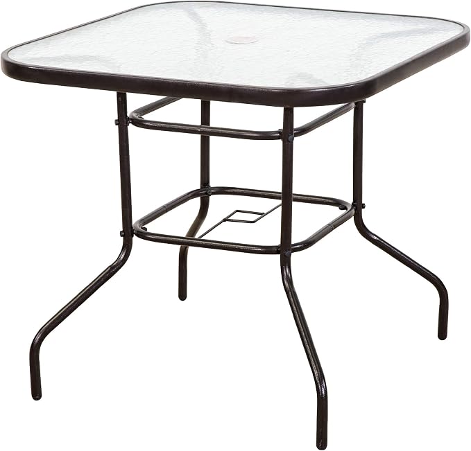 FurniTure Outdoor Patio Table Patio Tempered Glass Table 32" Patio Dining Tables with Umbrella Hole Perfect Garden Deck Lawn Square Table, Dark Chocolate