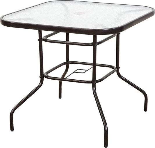 FurniTure Outdoor Patio Table Patio Tempered Glass Table 32" Patio Dining Tables with Umbrella Hole Perfect Garden Deck Lawn Square Table, Dark Chocolate