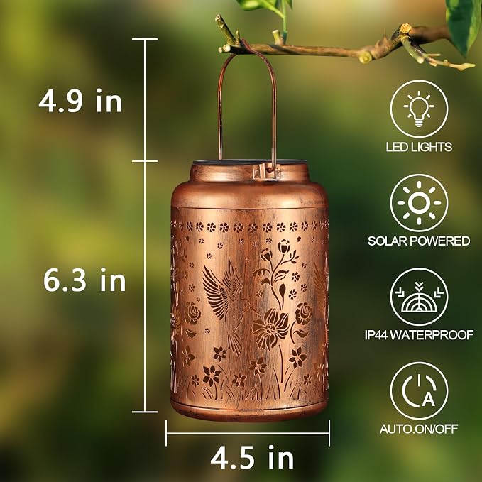 2 Pack Solar Lanterns Outdoor Waterproof, Hummingbird Garden Decor Gifts for Women Mom Grandma Hanging Solar Lights Metal Solar Decoration Outside for Yard, Patio, Lawn, Pathway | Gifts for Women Mom Grandma Hanging Solar Lights Metal Solar Decoration ...