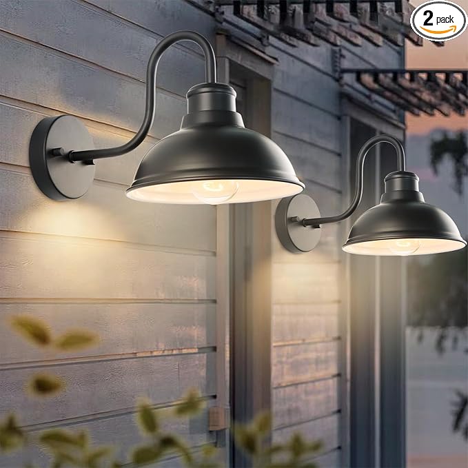 12" Barn Light Outdoor Wall Lights 2 Pack Large Exterior Lighting Fixtures | Anti-Rust Waterproof Black Classic Farmhouse Industrial Wall-Mounted Barn Light Fixture for Garage/Porch/Patio ETL Listed