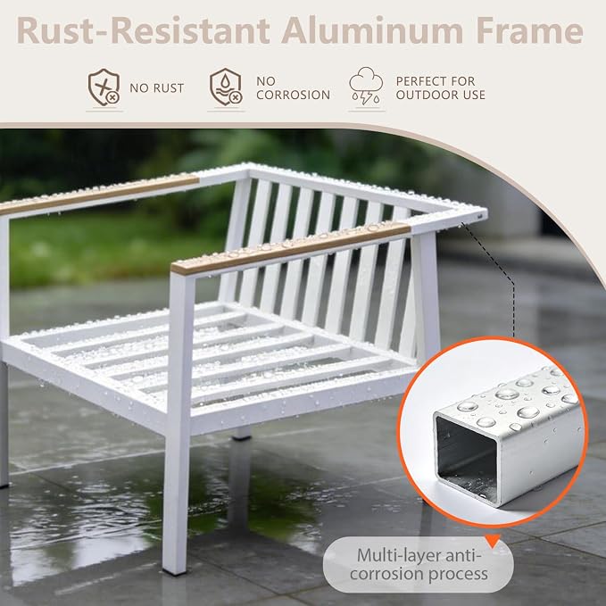 Aluminum Patio Sectional Furniture Set,4 piece Patio Conversation Sets Outdoor Patio Furniture Set Sofa with Coffee Table & Washable Cushions White