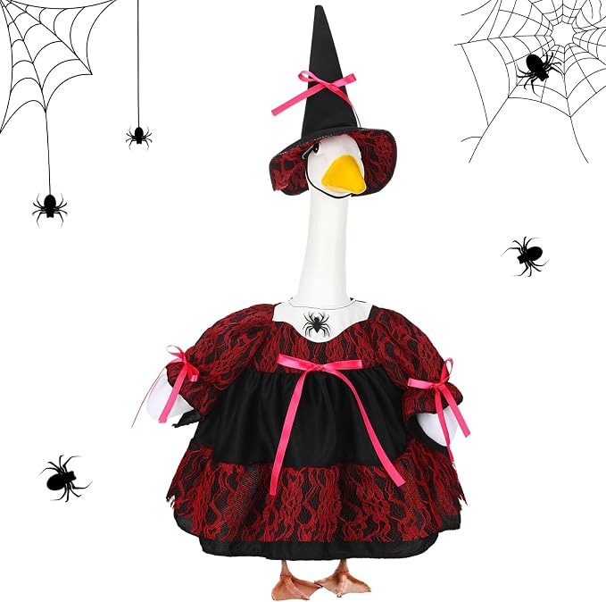Suzile Wizard Porch Goose Outfit Witch Geese Costume for 23" High Cement or Plastic Goose Clothes for Yard Lawn Outdoor Garden Patio Magical Wizard Party Decoration Concrete Gothic Duck Statue Dress