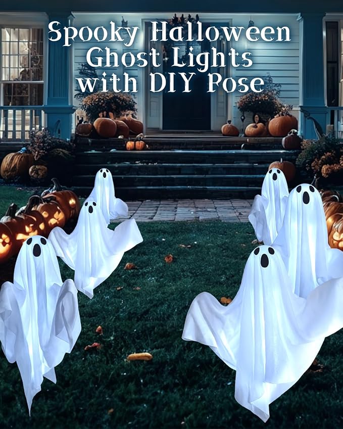 Halloween Decorations Solar Garden Lights Outdoor,6 PACKS Halloween Ghost with Arms Decorations Lights with Scary Party Gifts Decor,Solar Scary Ghost Path Lights for Halloween Party Decor Cold White