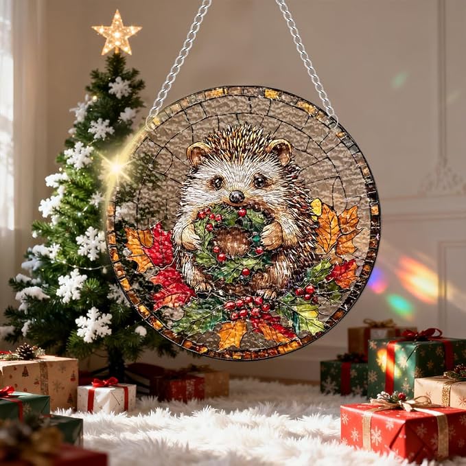 Acrylic Suncatcher Window Hanging, Hedgehog Sun Catcher Rainbow Indoor Window Decoration for Living Room Bedroom, Unique Gift for Mom Wife & Friends, 7.87 x 7.87 inches