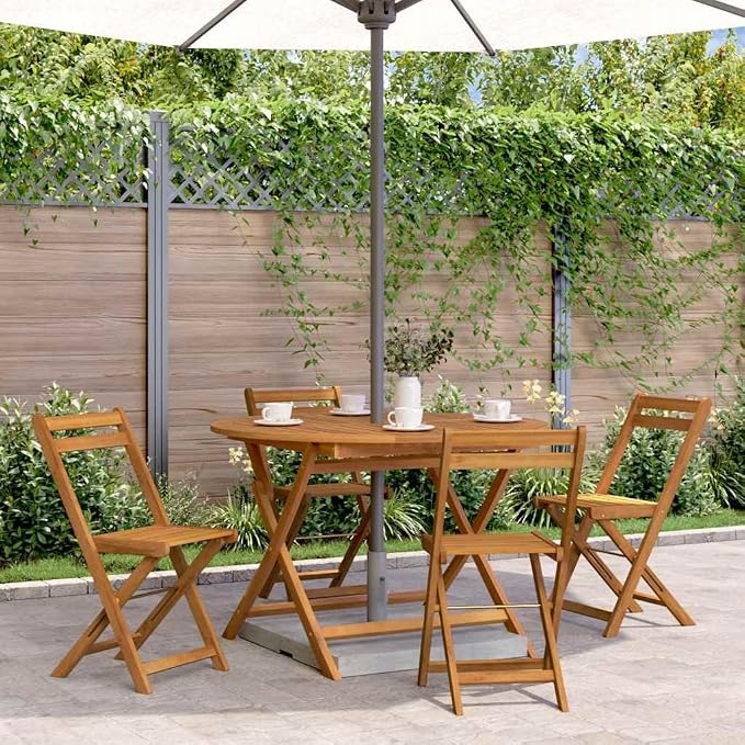 vidaXL Round Folding Garden/Patio Table - Weather-Resistant & Foldable Design - 43.3" Solid Acacia Wood - Round/Brown - Outdoor Furniture