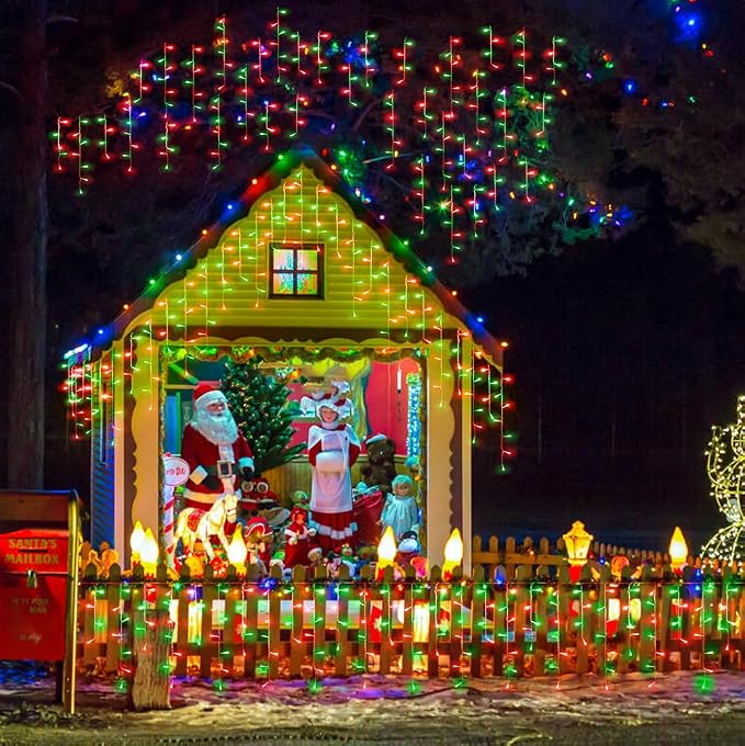 Red and Green Christmas Lights 33ft 400 LED Icicle Lights for Outside House | Connectable Twinkle String Lights with 8 Modes Timer Waterproof for Eaves Window Party Holiday Patio Yard Home Decorations